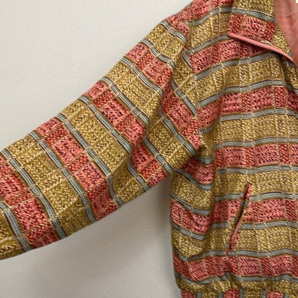 Vintage 90s 100% Silk Windbreaker Pink and Tan Boho print size XL - Picture 5 of 8